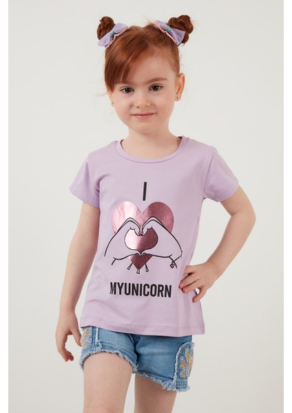 Baskılı Bisiklet Yaka Pamuklu T Shirt Kız Çocuk T Shirt 6211027 modelleri