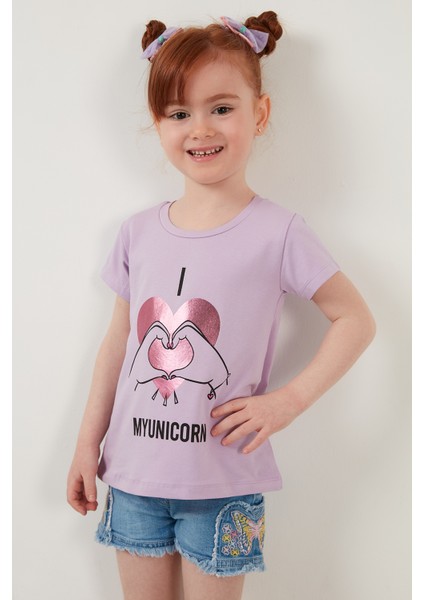 Baskılı Bisiklet Yaka Pamuklu T Shirt Kız Çocuk T Shirt 6211027 fırsatları