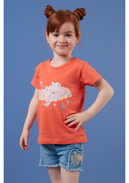 Baskılı Bisiklet Yaka Pamuklu T Shirt Kız Çocuk T Shirt 6211028 fiyatları