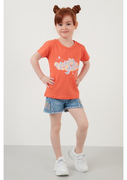Baskılı Bisiklet Yaka Pamuklu T Shirt Kız Çocuk T Shirt 6211028 modelleri