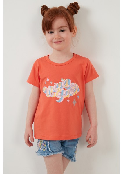 Baskılı Bisiklet Yaka Pamuklu T Shirt Kız Çocuk T Shirt 6211028 fırsatları