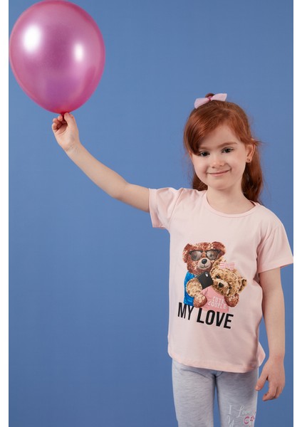 Baskılı Bisiklet Yaka Pamuklu T Shirt Kız Çocuk T Shirt 6211034