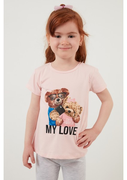 Baskılı Bisiklet Yaka Pamuklu T Shirt Kız Çocuk T Shirt 6211034