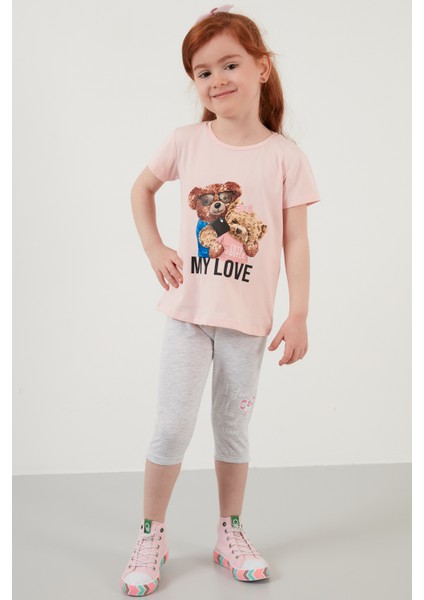 Baskılı Bisiklet Yaka Pamuklu T Shirt Kız Çocuk T Shirt 6211034