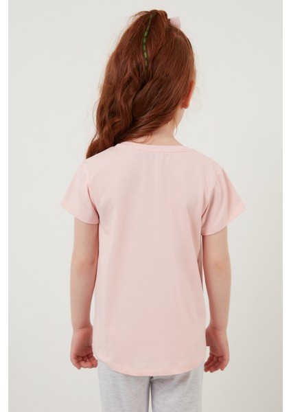 Baskılı Bisiklet Yaka Pamuklu T Shirt Kız Çocuk T Shirt 6211034