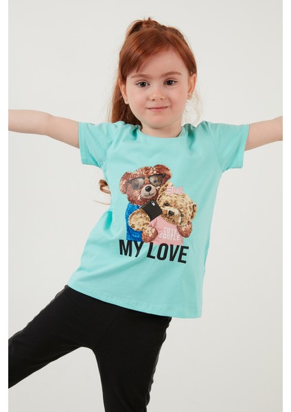 Baskılı Bisiklet Yaka Pamuklu T Shirt Kız Çocuk T Shirt 6211034 fırsatları
