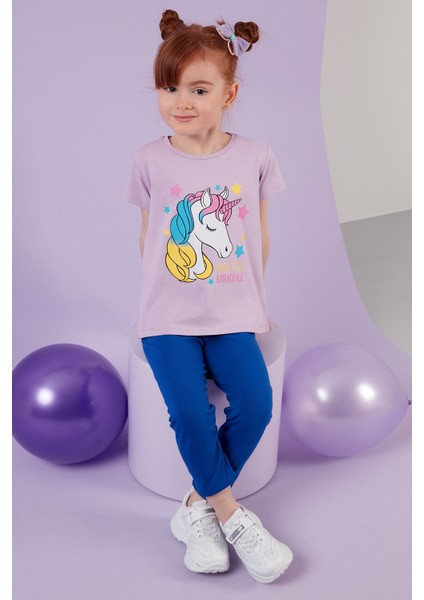 Baskılı Bisiklet Yaka Pamuklu T Shirt Kız Çocuk T Shirt 6211035