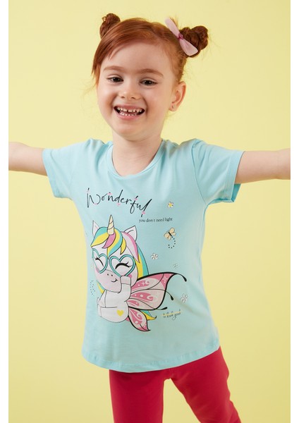 Baskılı Bisiklet Yaka Pamuklu T Shirt Kız Çocuk T Shirt 6211044