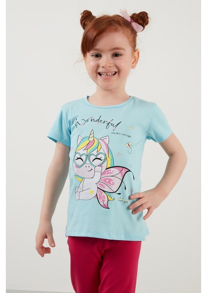 Baskılı Bisiklet Yaka Pamuklu T Shirt Kız Çocuk T Shirt 6211044
