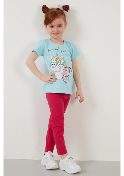 Baskılı Bisiklet Yaka Pamuklu T Shirt Kız Çocuk T Shirt 6211044