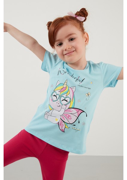 Baskılı Bisiklet Yaka Pamuklu T Shirt Kız Çocuk T Shirt 6211044