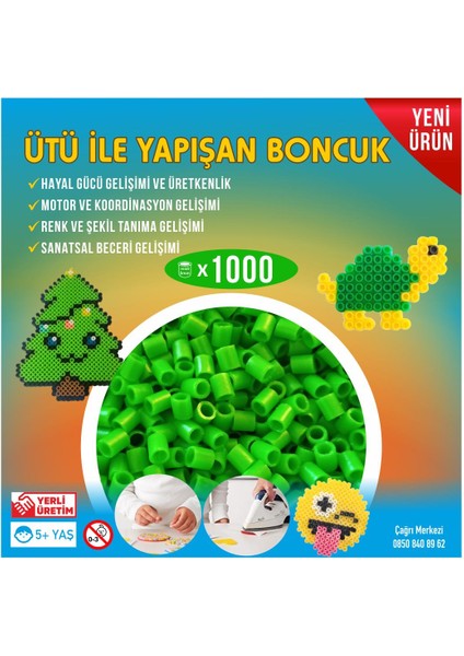 Ütü ile Yapışan 1000'li Yeşil Boncuk-Tabla-Cımbız 3'lü Set