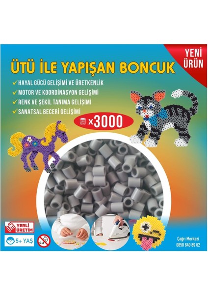 Nusrat Bilişim Ütü ile Yapışan 3000'li Gri Boncuk-Tabla-Cımbız 3'lü Set