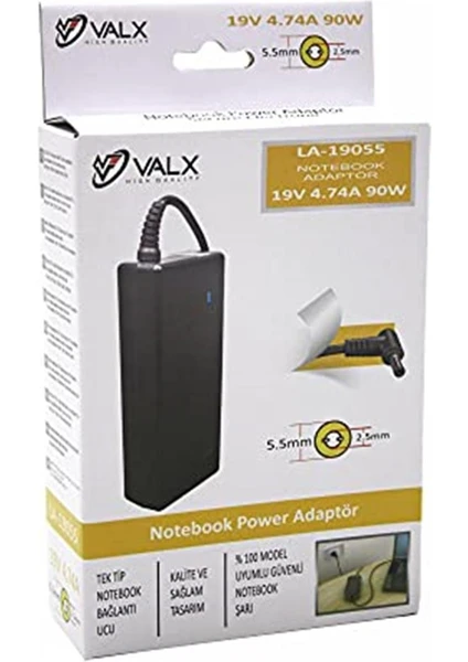 EKS Ticaret Valx Adp LA-19055 19V 4.74A 90W 5.5 x 2.5 Laptop Adaptörü