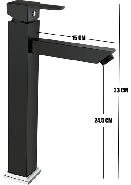 Kare Aç Kapa Çanak Tipi Uzun Lavabo Bataryası Siyah