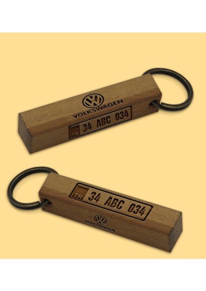 Kişiye Özel Plakalı Volkswagen Logolu Ahşap Dikdörtgen Bar Anahtarlık Model 2 fiyatları