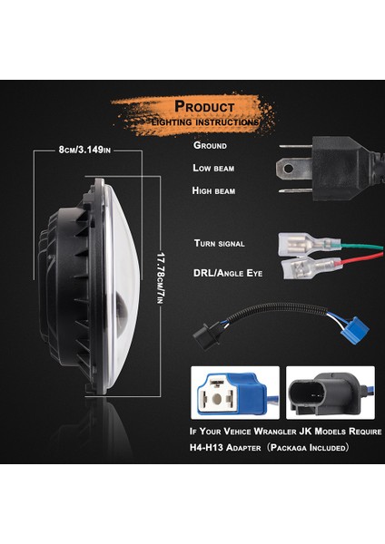 12 V / 24 V Motosiklet Araba Far 7 Inç Yuvarlak LED (Yurt Dışından)