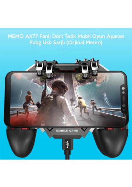 AK77 Fanlı Dört Tetık Mobıl Oyun Aparatı - Pubg USB Şarjlı