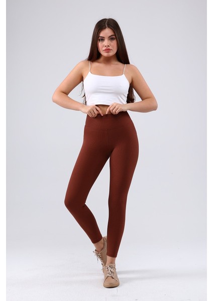 Gri Yüksek Bel Fitilli Tayt 0608