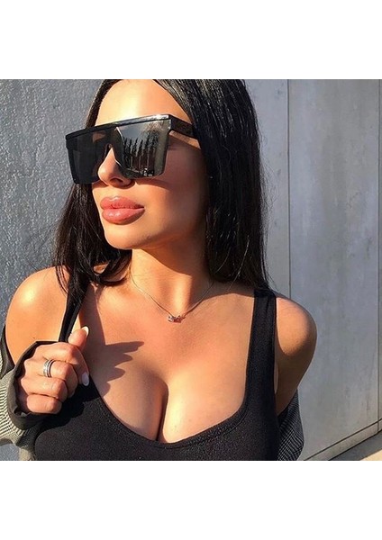 Kare Güneş Kadınlar Vintage Boy Güneş Gözlükleri Kadın Büyük Çerçeve Shades Lady UV400 (Yurt Dışından)