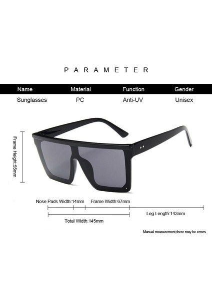 Kare Güneş Kadınlar Vintage Boy Güneş Gözlükleri Kadın Büyük Çerçeve Shades Lady UV400 (Yurt Dışından)