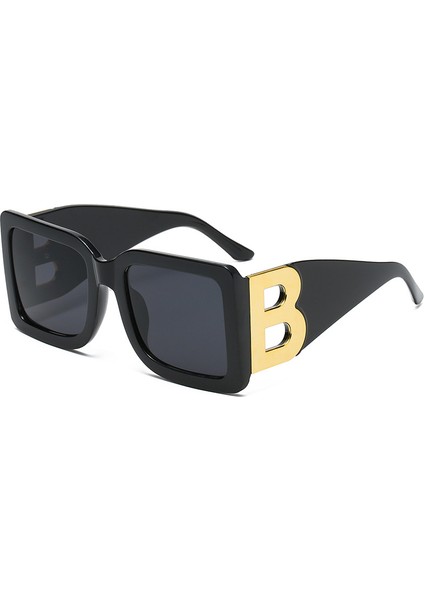 Moda Boy B Harfi Kare Lüks Trend Güneş Gözlüğü Kadın Erkek Retro Dikdörtgen Güneş Gözlüğü (Yurt Dışından)