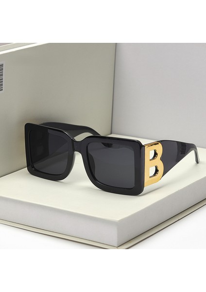 Moda Boy B Harfi Kare Lüks Trend Güneş Gözlüğü Kadın Erkek Retro Dikdörtgen Güneş Gözlüğü (Yurt Dışından) fiyatları
