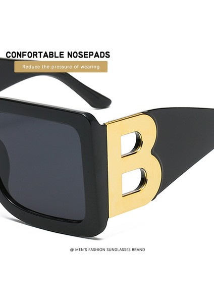 Moda Boy B Harfi Kare Lüks Trend Güneş Gözlüğü Kadın Erkek Retro Dikdörtgen Güneş Gözlüğü (Yurt Dışından) fırsatları