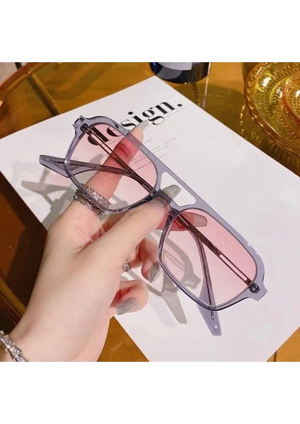 Retro Çift Köprü Kadın Güneş Gözlüğü Moda Pembe Gradyan Gözlük Trend Oyuk Leopar Mavi Güneş Gözlükleri Erkekler Shades (Yurt Dışından)