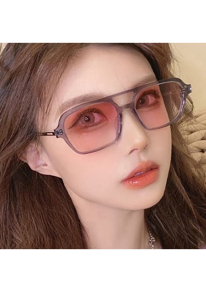 Retro Çift Köprü Kadın Güneş Gözlüğü Moda Pembe Gradyan Gözlük Trend Oyuk Leopar Mavi Güneş Gözlükleri Erkekler Shades (Yurt Dışından)