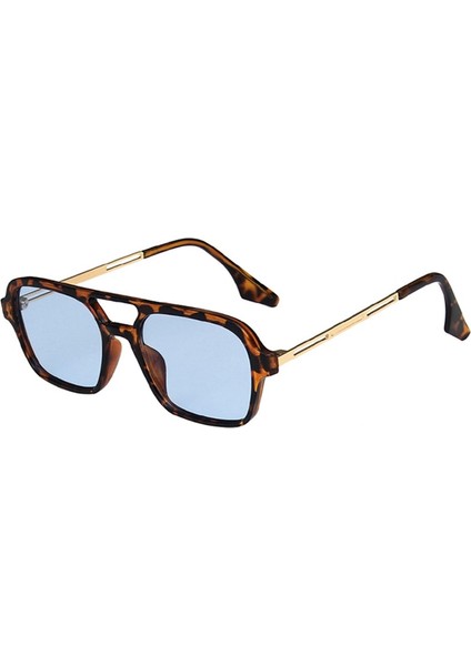 Retro Çift Köprü Kadın Güneş Gözlüğü Moda Pembe Gradyan Gözlük Trend Oyuk Leopar Mavi Güneş Gözlükleri Erkekler Shades (Yurt Dışından)