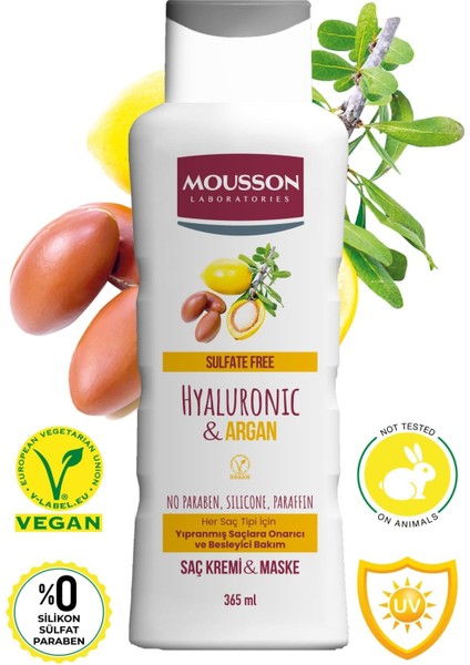 Hyalüronik Asit & Argan Içeren Onarıcı ve Besleyici Saç Bakım Krem ve Maskesi 365 ml