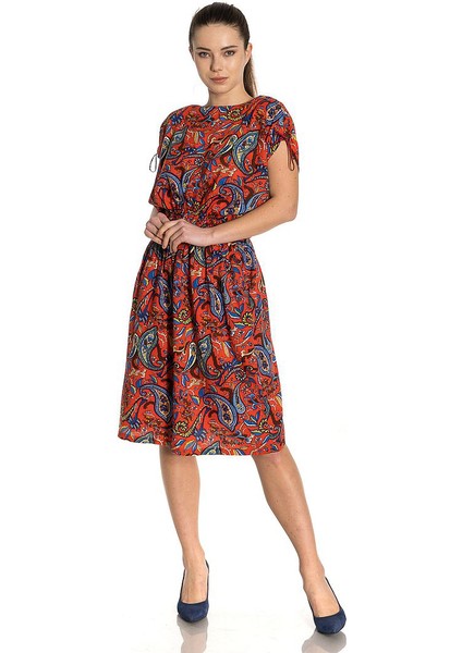 Omuz ve Bel Büzgülü Viskon Elbise