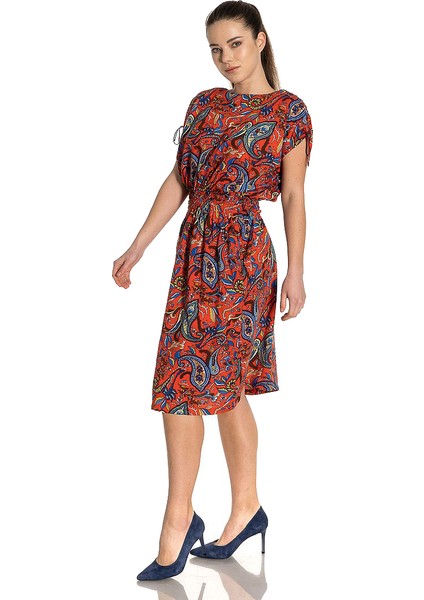 Omuz ve Bel Büzgülü Viskon Elbise modelleri