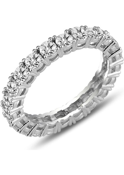 Gümüş Rodyumlu Pırlanta Modeli Su Yolu Tamtur Yüzük