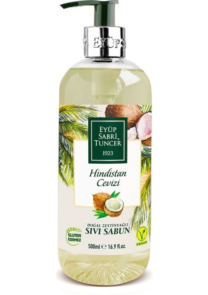 Doğal Zeytinyağlı Sıvı Sabun Hindistan Cevizi 500 ml Vegan ve Gluten İçermez