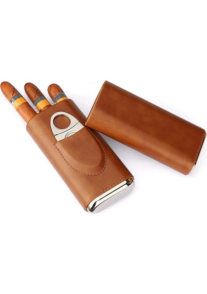 Yüksek Kaliteli 3 Parmak Neme Sahipleri Taşınabilir Puro Kutusu Kahverengi Puro Deri Kılıf ile Puro Kesici | Puro Aksesuarları (Yurt Dışından) fiyatları