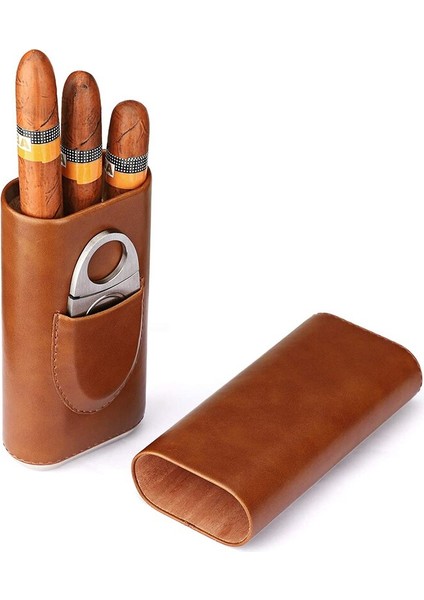 Yüksek Kaliteli 3 Parmak Neme Sahipleri Taşınabilir Puro Kutusu Kahverengi Puro Deri Kılıf ile Puro Kesici | Puro Aksesuarları (Yurt Dışından) fırsatları