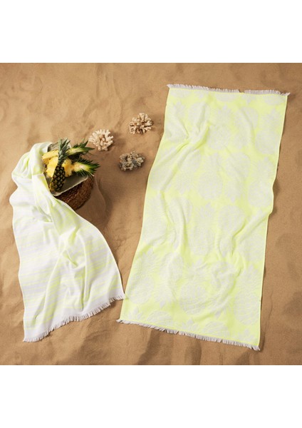 Pineapple %100 Pamuk Çift Taraflı Plaj Havlusu 70x 150 cm Sarı