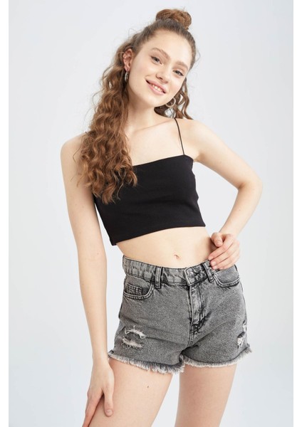 Coool Skinny Fit İp Askılı Pamuklu Crop Top U0358AZ22SM