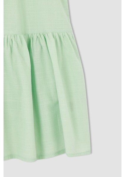 Kız Çocuk Relax Fit Kare Yaka Kısa Kollu Gipeli Pamuklu Poplin Elbise X6983A622SM