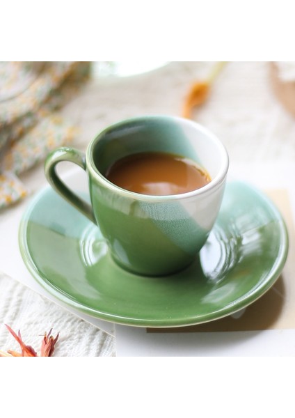 Yeşil Vintage Kahve Fincanı Minimalistin Dışında Minimalist Çay Kahve Fincanı Seramik Yeniden Kullanılabilir Ürünleri | Kahve Kupası Setleri fırsatları