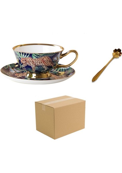 Vintage Kemik Çini Altın Jant Kahve Fincanı ve Tabağı Seti Leopar Orman Çita Kupa İngiliz Öğleden Sonra Çay Fincanı Ev Drinkware Hediye | Kahve Fincanı Setleri fırsatları