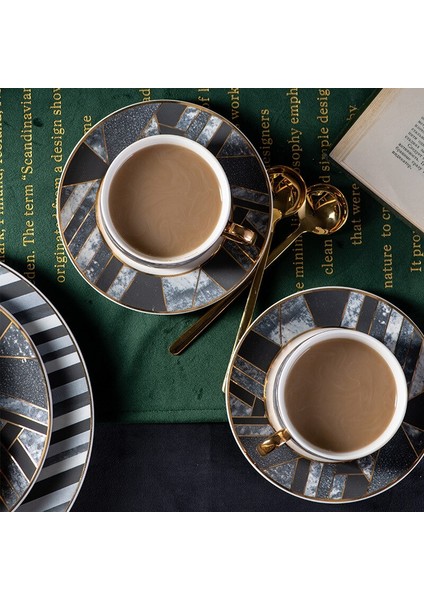 Nordic Coffee Fincan ve Tabağı Seti Yaratıcı Desen Yuvarlak Plaka Hediye ile 200 ml Kupa Çiçek Çay Bardağı Porselen Coffaf Takımları | Kahve Kupası Setleri