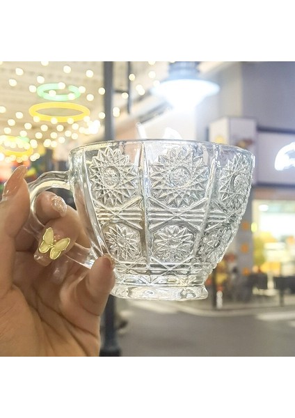 Nordic Vintage Rölyef Çiçek Desen Kahve Kupalar Lüks Su Cafe Çay Süt Bardaklar Yoğunlaştırılmış Kahve Cam Bardak Daire Takım Elbise Seti | Kupalar(Yurt Dışından)