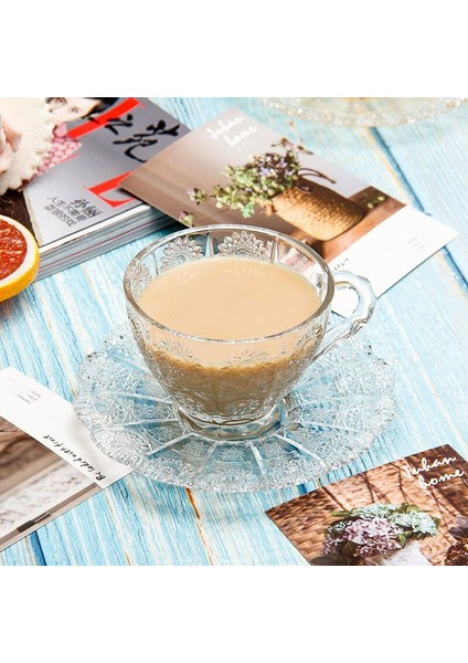 Nordic Vintage Rölyef Çiçek Desen Kahve Kupalar Lüks Su Cafe Çay Süt Bardaklar Yoğunlaştırılmış Kahve Cam Bardak Daire Takım Elbise Seti | Kupalar(Yurt Dışından)
