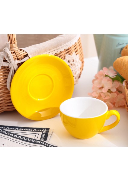Seramik Latte Latte Kahve Fincanı Avrupa Tarzı Küçük Lüks Cappuccino Kahve Fincanı Tabağı Kaşık Seti