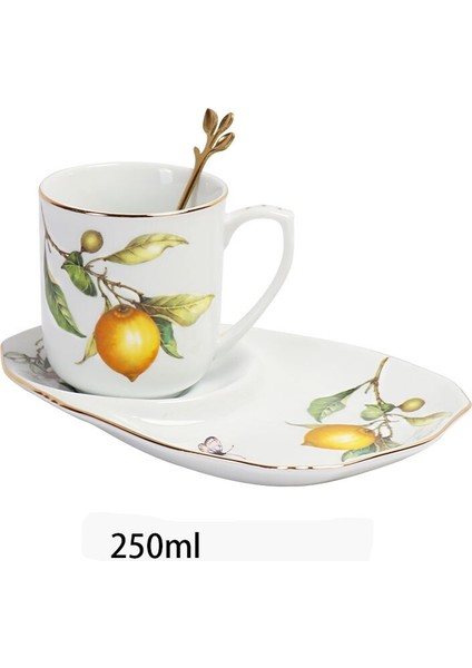250 ml Fransız Retro Çaydanlık Kahve Kupa Kaşık Set Altın Kenar Fincan Firması Çilek Çiçek Büyük Çay Fincanı Öğleden Sonra Çay Restoran Kafe | Kupalar