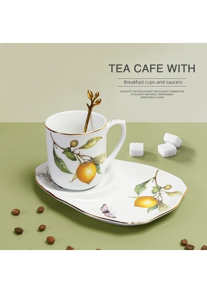 250 ml Fransız Retro Çaydanlık Kahve Kupa Kaşık Set Altın Kenar Fincan Firması Çilek Çiçek Büyük Çay Fincanı Öğleden Sonra Çay Restoran Kafe | Kupalar