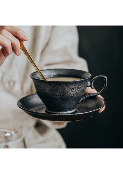 Japon Tarzı Kahve Fincanı ve Çanak Setleri Retro Çömlekçi Kahve Kupa Latte Cups Kahvaltı Eko Dostu Drinkware | Kahve Kupası ve tabak Setleri (Yurt Dışından)